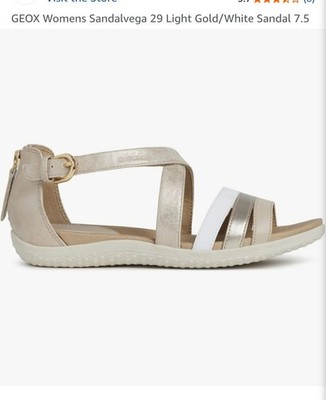 Geox Women s Strappy Leather Ankle Strap Buckle Sandals Gold/White 7.5