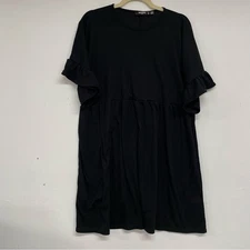 Missguided Black Ribbed Knit Bell Sleeve Babydoll Mini Dress Women 18 Whimsigoth