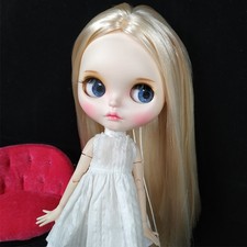 12" Blythe factory Doll Blond Straight Hair Joints Body Matte Face Carved Lips