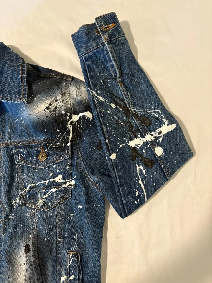 Chaqueta de mezclilla con salpicaduras de pintura ZARA MAN para hombre S - azul graffiti ropa de calle look Foto 4 de 4