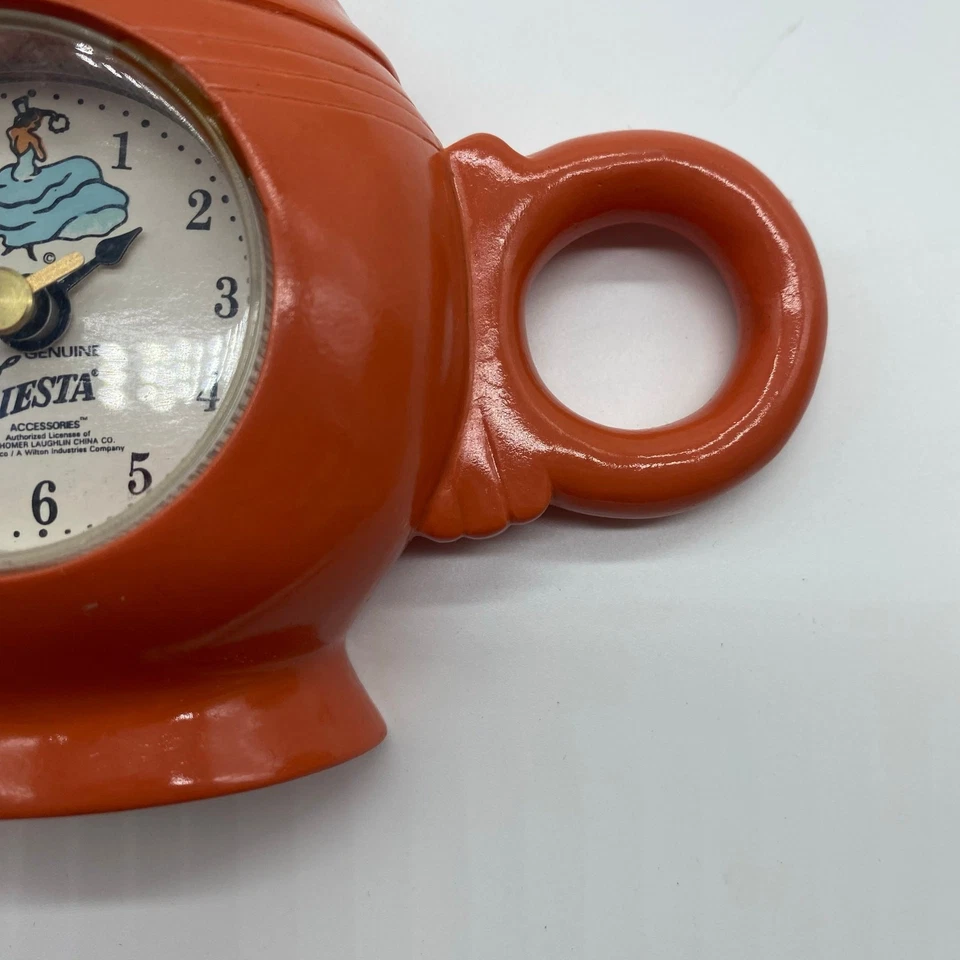 正品 Fiesta Persimmon 橙色迷你茶壶形时钟 罕见(工作) Fiestawaree — 第 4/4 张图片