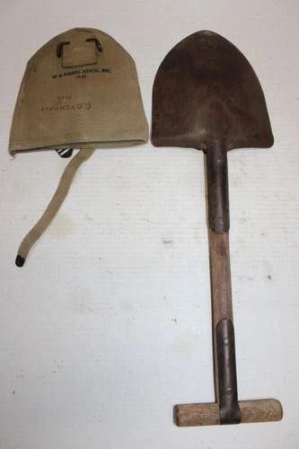 WW2 US Military Entrenching Shovel M-1910 T-Handle E-Tool with Cover Pouch JF49