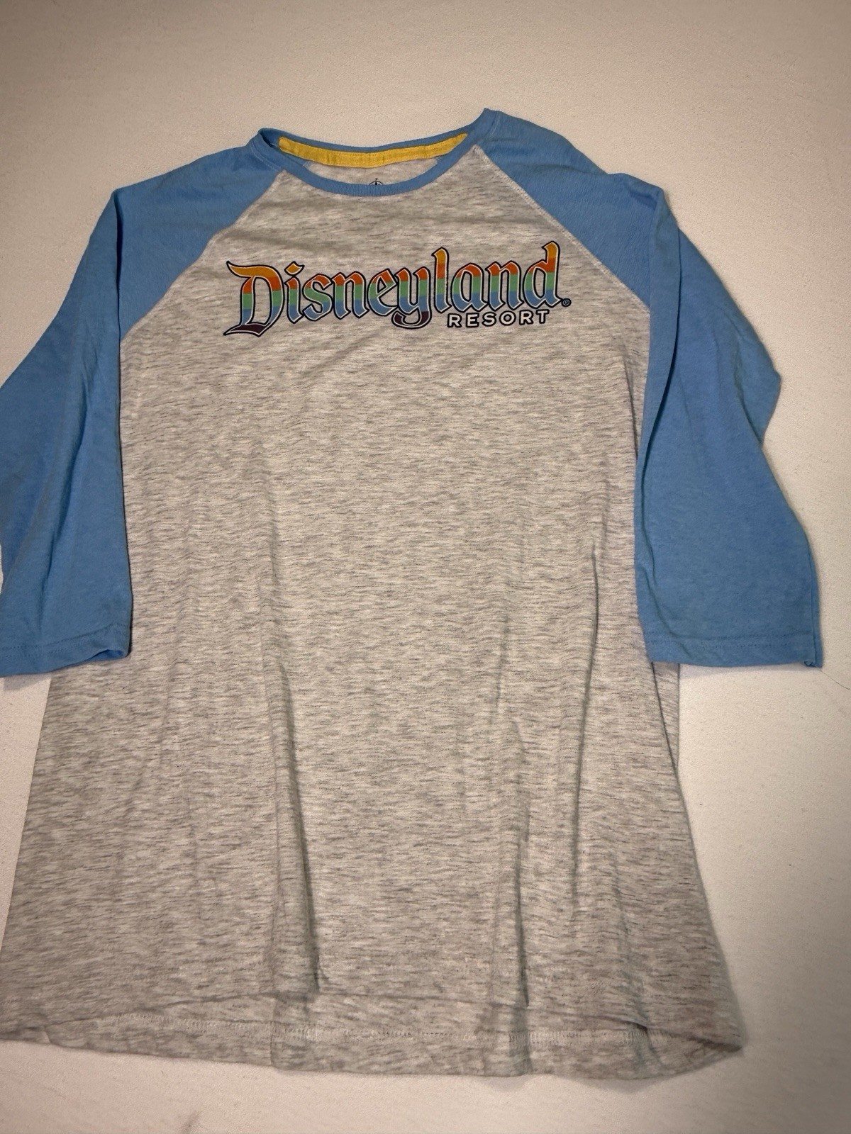 Disneyland Retro Blue Gray Graphic Tee Raglan Size Medium