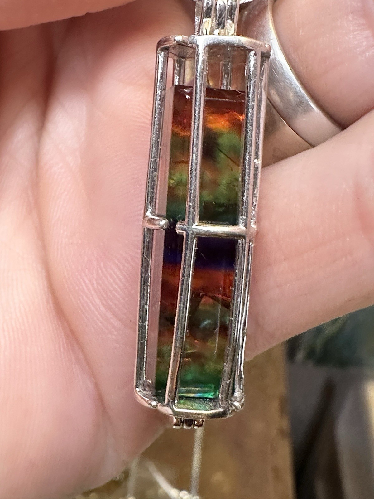 Gorgeous Caged Rectangular Ammolite Doublet 925 S… - image 4