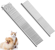 Pet Dog Grooming Combs, 2 Pack Metal Dog Comb with Stainless Steel Rou