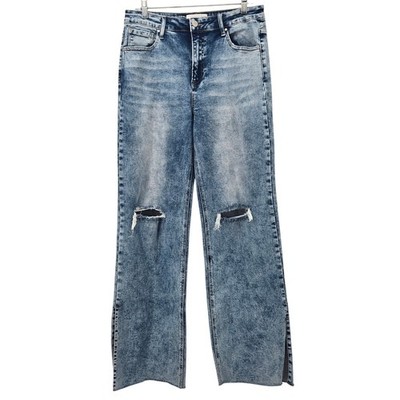 Risen Wide Leg Jeans Women's 13 / 31 Y2K Stretch Side Slit High Rise 90s Retro
