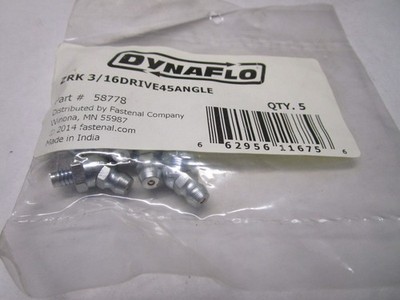DynaFlo  3/16''- 45° Steel Yellow Zinc Drive Grease Fitting With Ball Check QTY 5