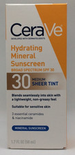 CeraVe Hydrating Mineral Sunscreen SPF 30, Medium Sheer Tint, Exp. 12/2026
