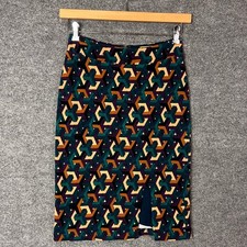 Maeve Geometric Print Pencil Skirt Teal Orange Purple Back Zip Slit Small