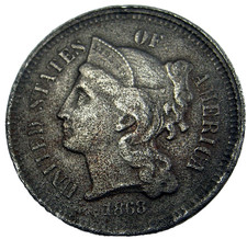 1868 THREE CENT NICKEL PIECE 3C CIVIL WAR DATE AWESOME US TYPE COIN THRIME
