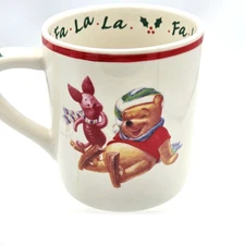 Disney 1999 Pooh and Piglet Fa La La La Christmas Coffee Hot Cocoa 10 Oz Mug