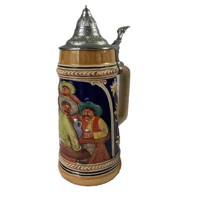 Vintage German Beer Stein 11'' Lid Relief Ein Guter Trunk Oktoberfest Tavern