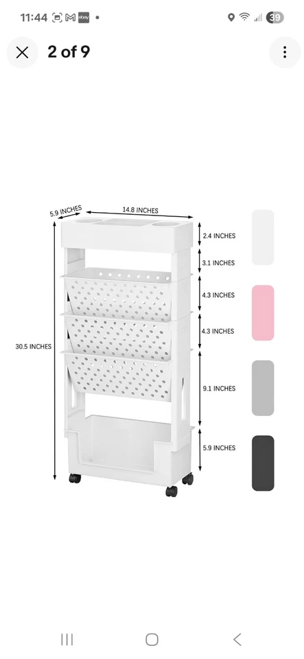 Rolling Storage Cart, Multi Use Mobile Organizer 白色 — 第 2/2 张图片