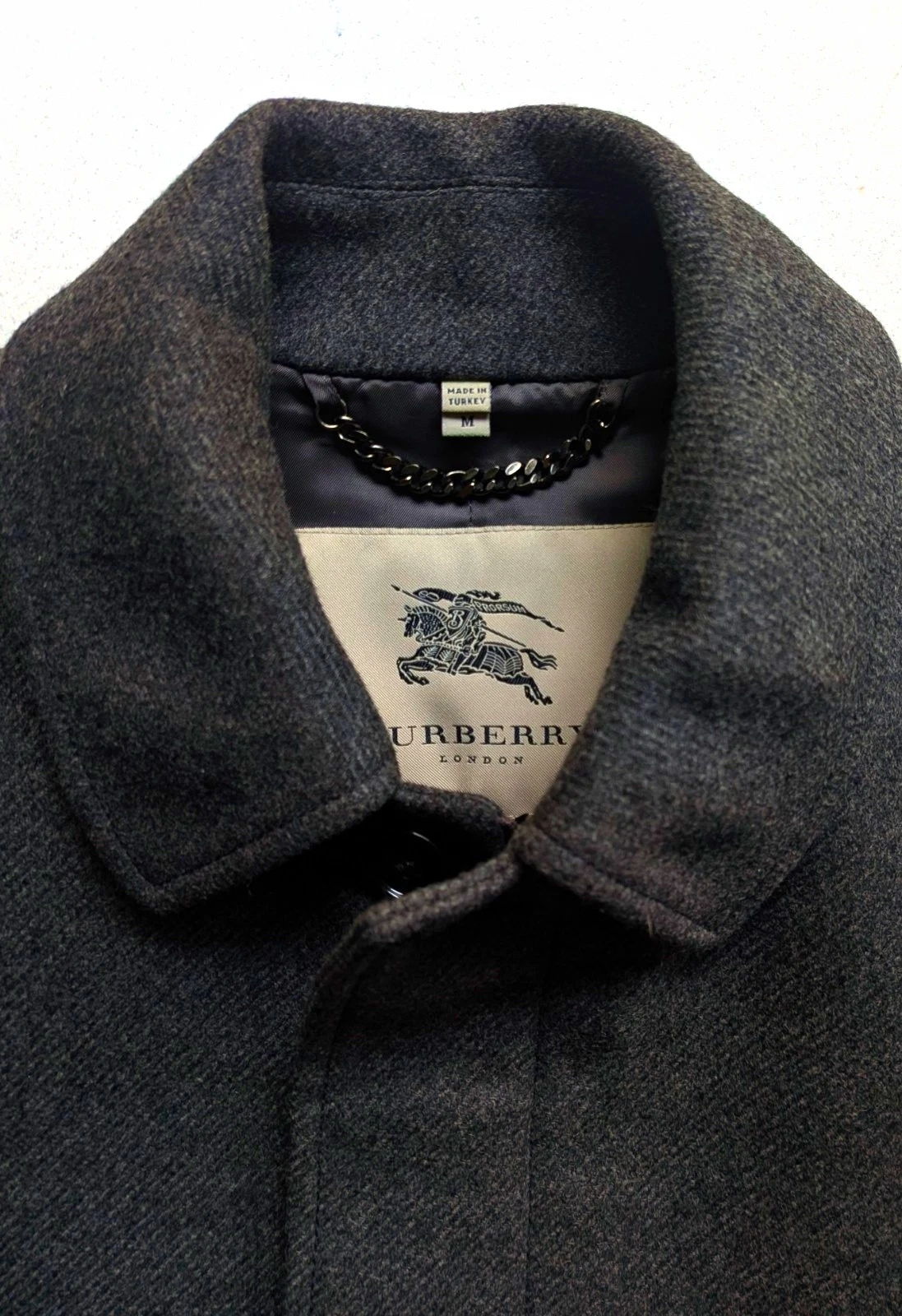 Vintage BURBERRY London Mens Wool Car Coat M Gray Charcoal Nova Check Collar  image 1