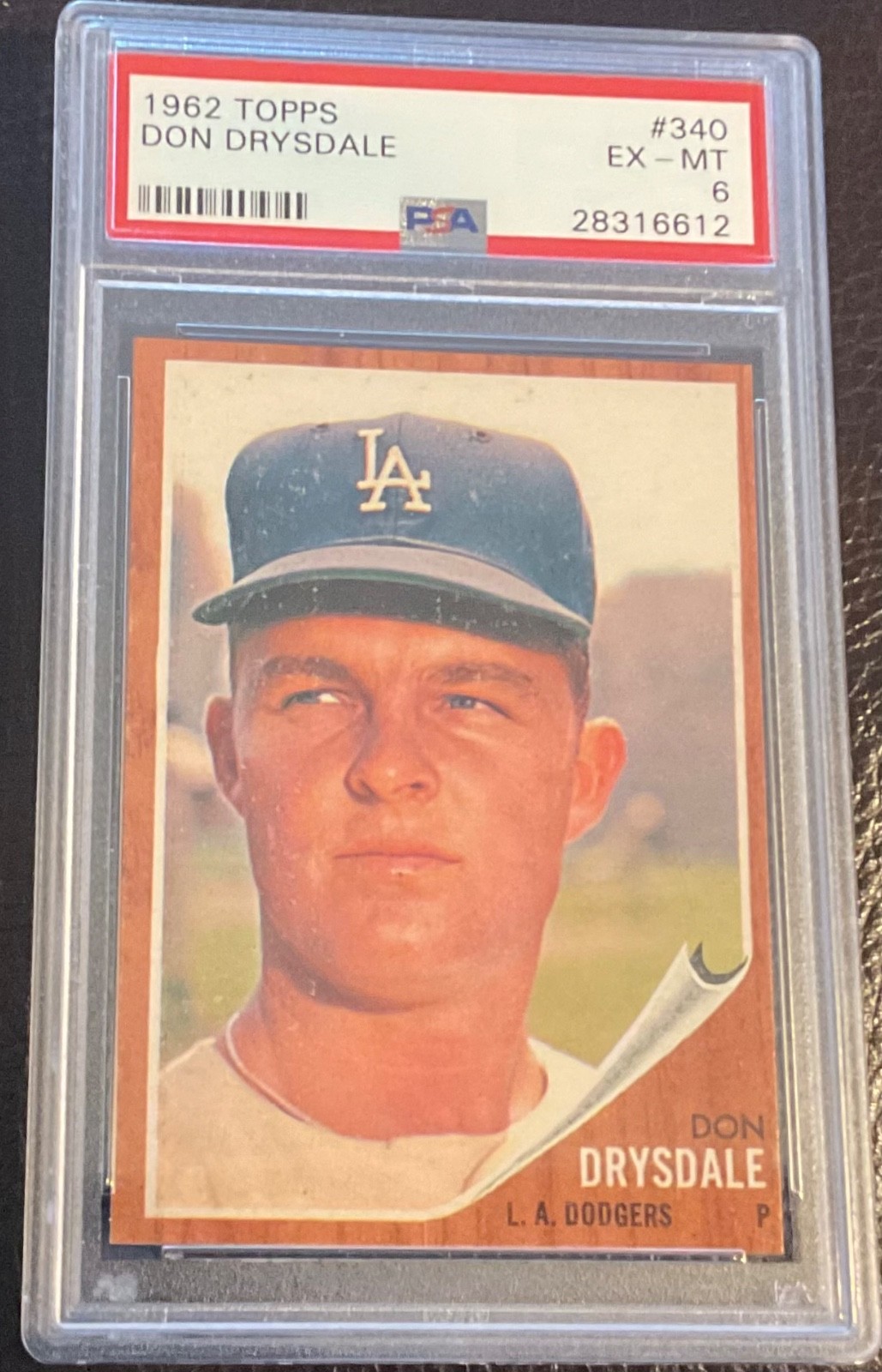 1962 Topps #340 Don Drysdale (HOF) Dodgers - PSA 6 EX-MT Sharp & Centered