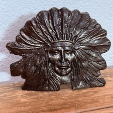 VTG 1970 Native American Indian Chief Belt Buckle 5476 High Relief Boho Western