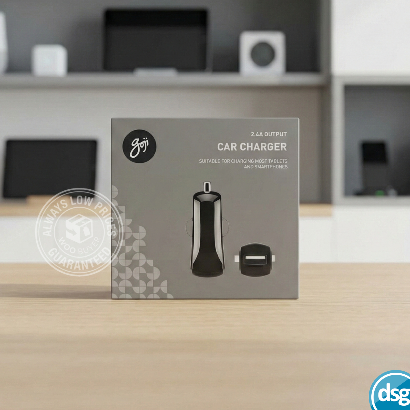 Goji Car Charger 2.4A Fast Charger for Universal Phones Tablets 12V-24V- Black