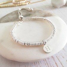 Sterling Silver Sweetie Slider Bracelet - Silver Initial Disc