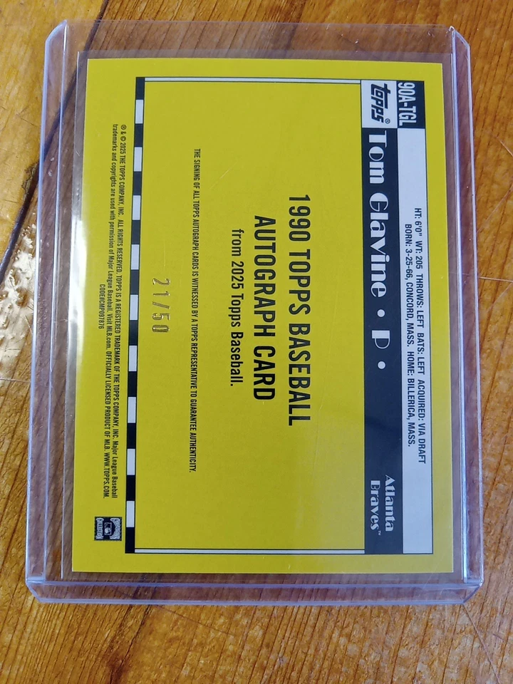 2025 Topps Tom Glavine 1990 Baseball Auto S1 Gold 21/50 #90A-TGL Atlanta Braves - Image 3 of 4