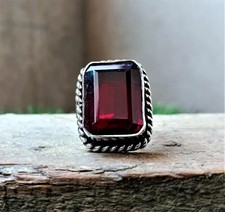 Handmade Square Red Garnet 925 Sterling Silver Ring Silver Jewelry All Size