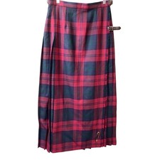 Vtg James Pringle Tartan Plaid Wool Kilt Skirt Leather Buckle Made Scotland 16
