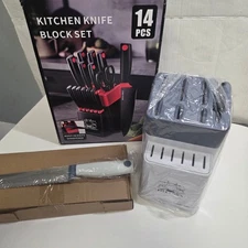 Five Cows Kitchen Knife 14 PIECE Block Set Stainless Steel GREY WHITE NEW