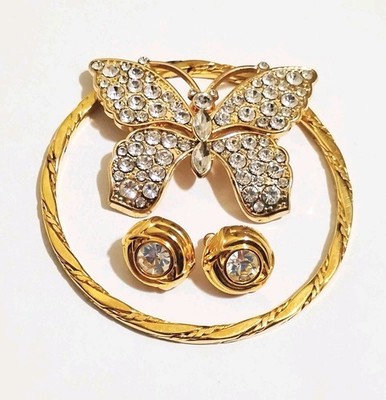Monet Butterfly Brooch Gold Tone Bangle Nolan Miller Crystal Stud Earrings Lot
