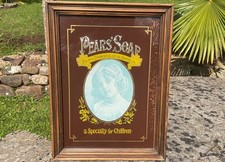 Antique Vintage Pears Soap Advertising Sign Glass Mirror Wooden Kitchen Display