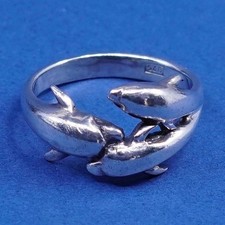 Size 6, vtg sterling silver handmade ring, 925 dolphin
