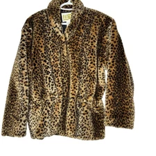 Vintage Duffel Women Fur Coat Animal Print Cinch Waist Indie Sleaze Mob Wife NYE