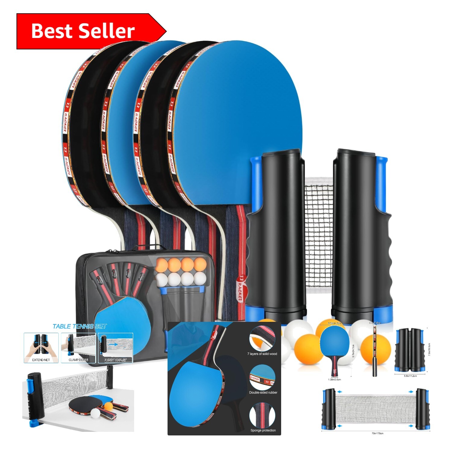 High-Quality Indoor Outdoor Table Tennis Set with Retractable Net & Storage Case