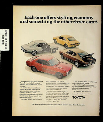 1971 Toyota Economy Cars Corolla Fastback Corona Vintage Print Ad