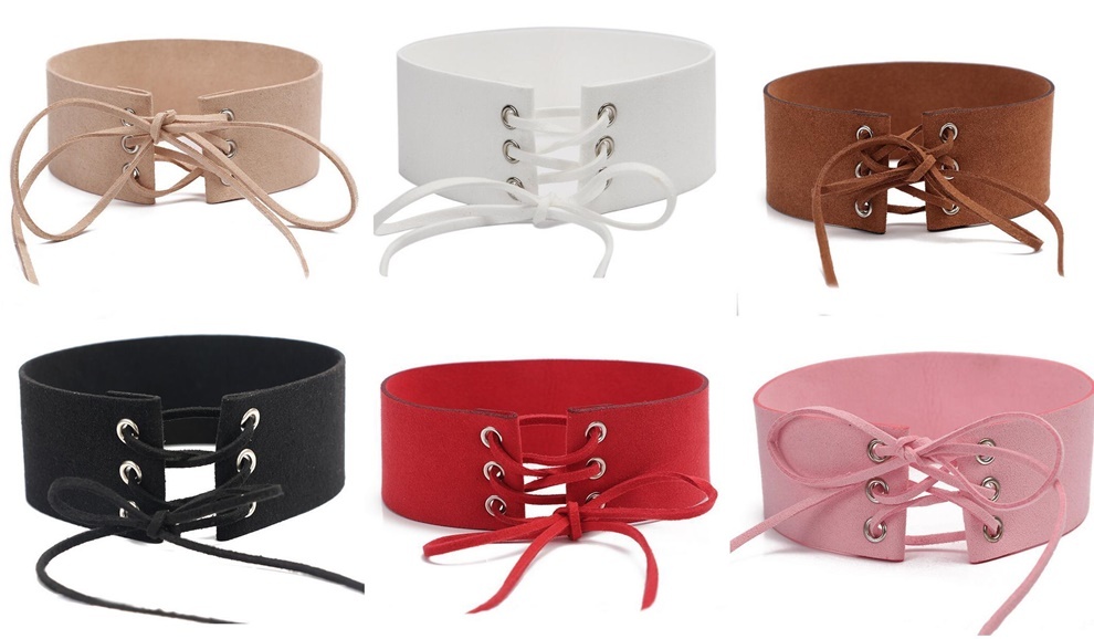 Ties Up Choker Leather Lace Up Necklace Wide Suede Colored
