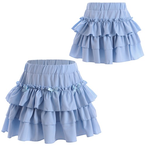 Kids Girls Dress Shorts Miniskirt Waist Skirt Latin Tiered Ruffled Bowknot Cute - Picture 6 of 19
