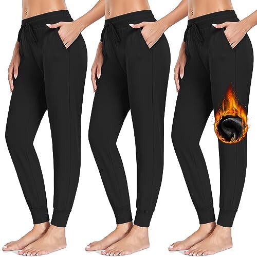 3 Pack Fleece Lined Sweatpants for Women-Womens Joggers Pants with Pockets Wo...