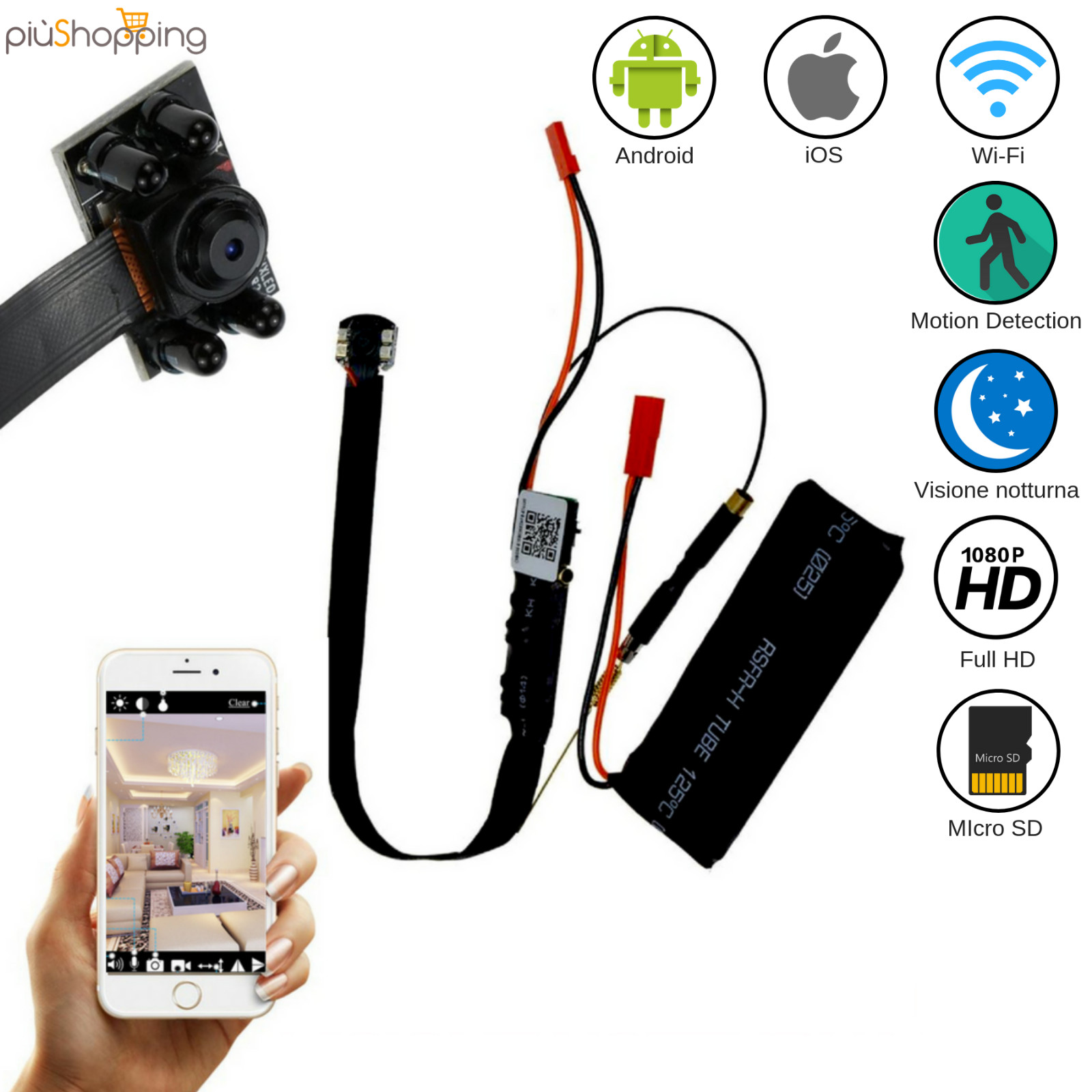 Telecamera WIFI HD Micro con Visione Notturna - Proteggi la tua Famiglia