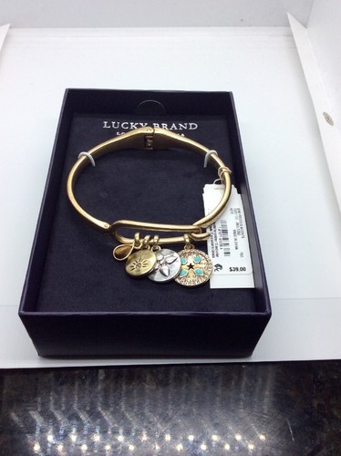 $39 Lucky Brand gold tone hinged hook charm cuff bracelet DD53 - 第 1/4 張圖片