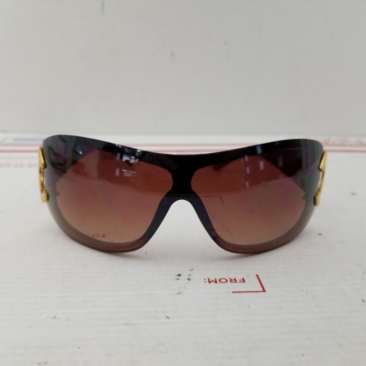 Channel Sunglasses Oversized Shield Aviator Y2K Brown Gold