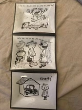 Lot Of Three Vintage MCM Cartoon Glass Ashtrays Family Life Humor