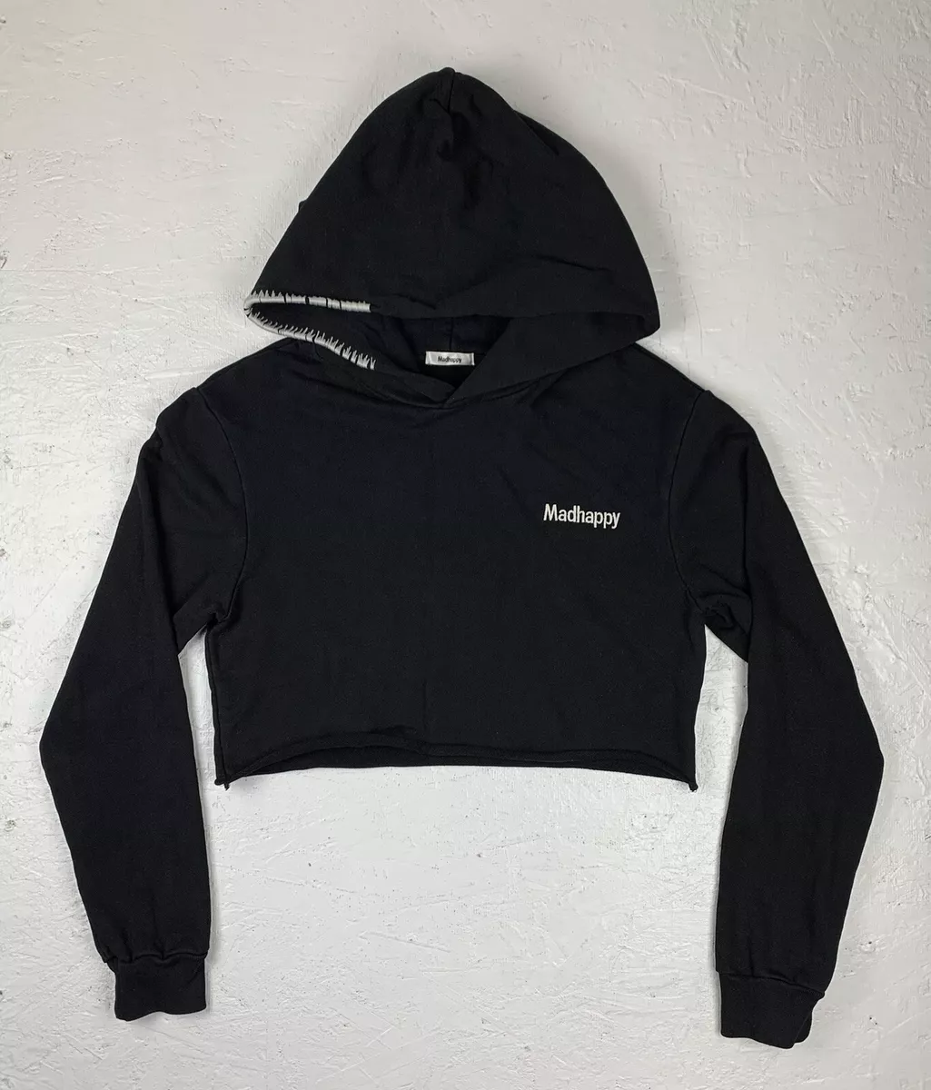 MADHAPPY Cropped Hoodie Women s Sweatshirt Medium 19.5 Waist Black