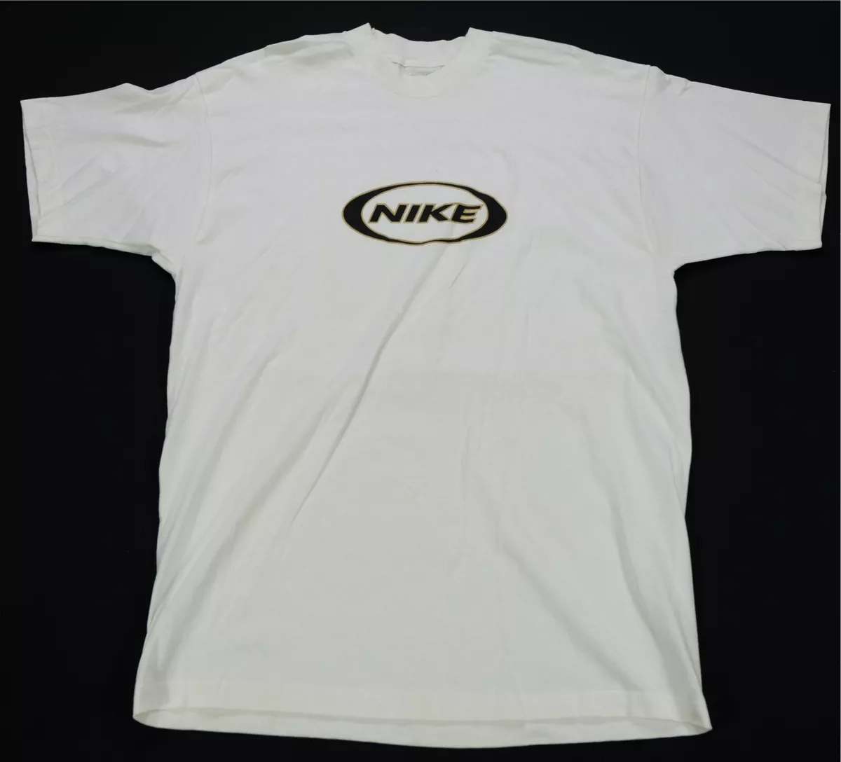 white nike shirt with black logo