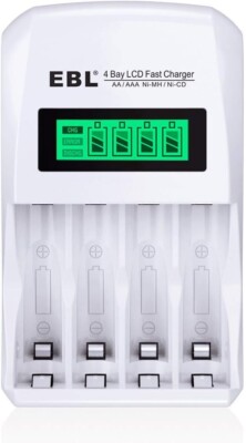 EBL LCD Charger for AA AAA Rechargeable Batteries NIMH NICD 4-Bay Smart