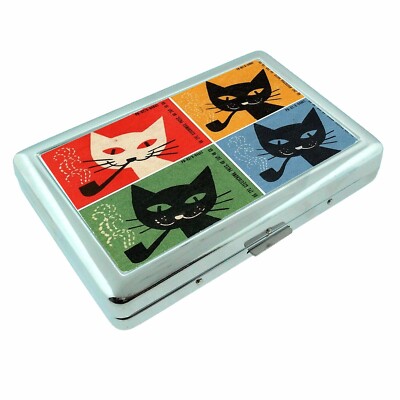 cat cigarette case Vintage Black Zigarettenetui Wallet Vintage Metal Box Blunt Holder (King Size or 100s) : Health & Household Vintage Smoking Cat AD Illustration