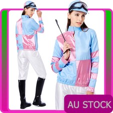 Ladies Jockey Costume Horse Rider Racing Uniform Womens Sports Fancy Dress