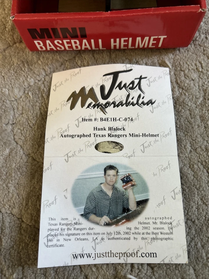 Hank Blalock SIGNED AUTOGRAPHED Baseball Mini Helmet W/ Hologram COA - Image 3 of 4