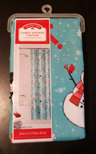 Holiday Time Fabric Shower Curtain Snowman Penguins Winter Holiday 70" x 72" NEW