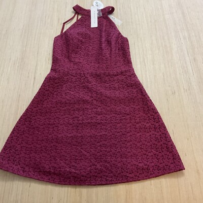 A-line Midi Maroon Wine Lace Pink+Stitch V-back line Straps Choker Collar  Medium | eBay