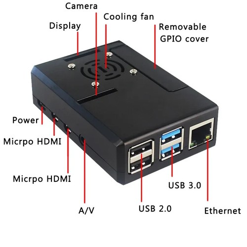 Raspberry Pi 4 Model B ABS Case Black Plastic Shell with Cooling Fan - Afbeelding 4 van 4
