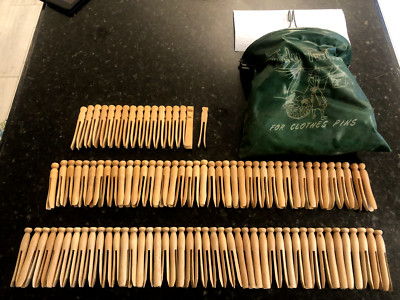 103 Vintage Wood Clothes Pin Lot Round/flat Head Laundry + Tidy Trainer Bag