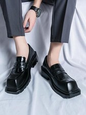 Mens British Square Toe Platform Dress Business Slip On Derby Wedding Shoes New